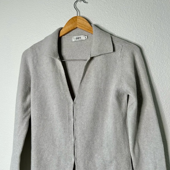 SET ACTIVE Jersey Knit Double V Cardigan & Tie Waist Wide Leg Pant in Fog Grey - Picture 7 of 13